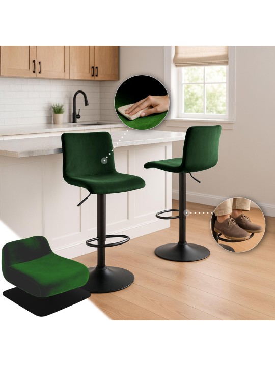 Tabouret de bar Hoover velours B, vert