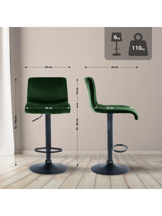 Tabouret de bar Hoover velours B, vert