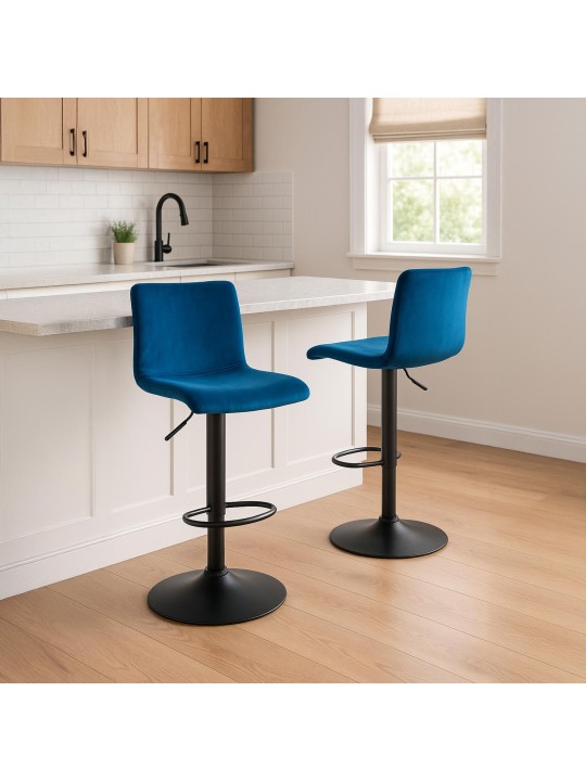 Tabouret de bar Hoover velours B, bleu