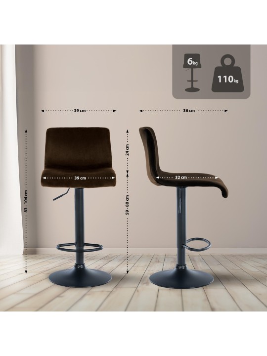 Tabouret de bar Hoover velours B, brun