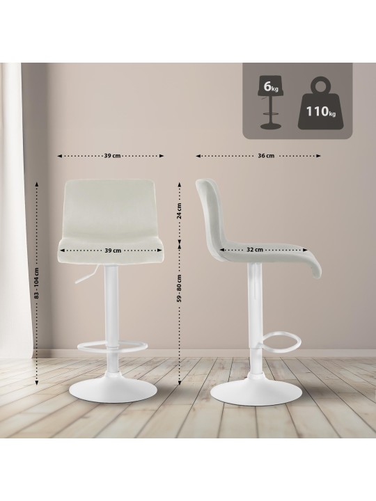 Tabouret de bar Hoover velours W, crème