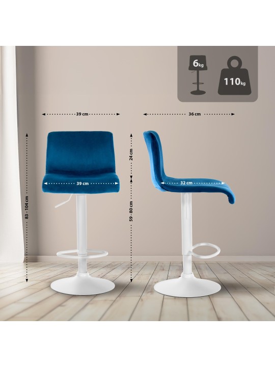 Tabouret de bar Hoover velours W, bleu