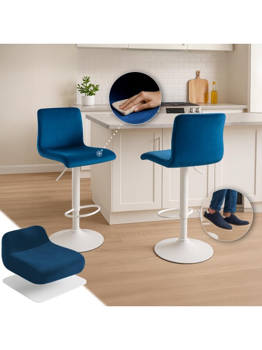 Tabouret de bar Hoover velours W, bleu