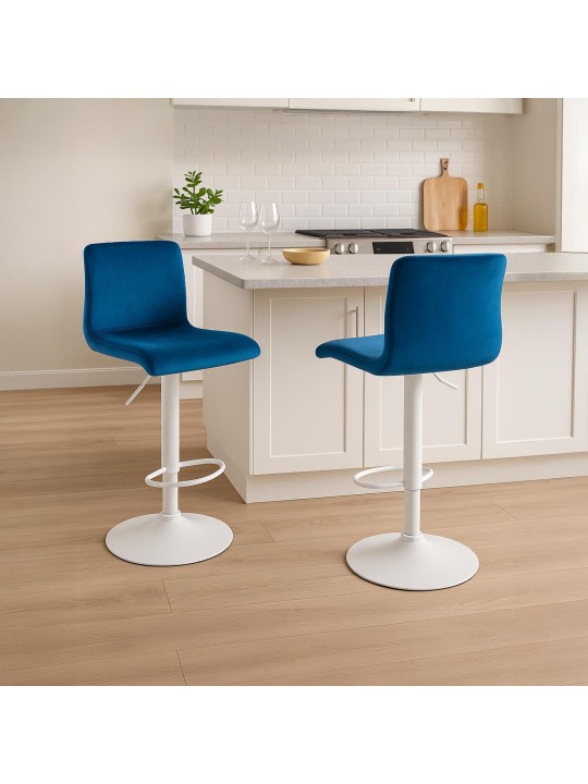 Tabouret de bar Hoover velours W, bleu