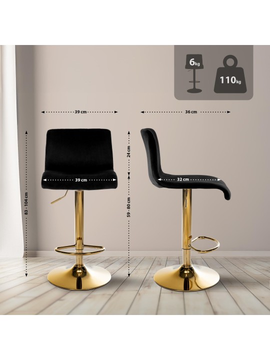 Tabouret de bar Hoover velours G, noir