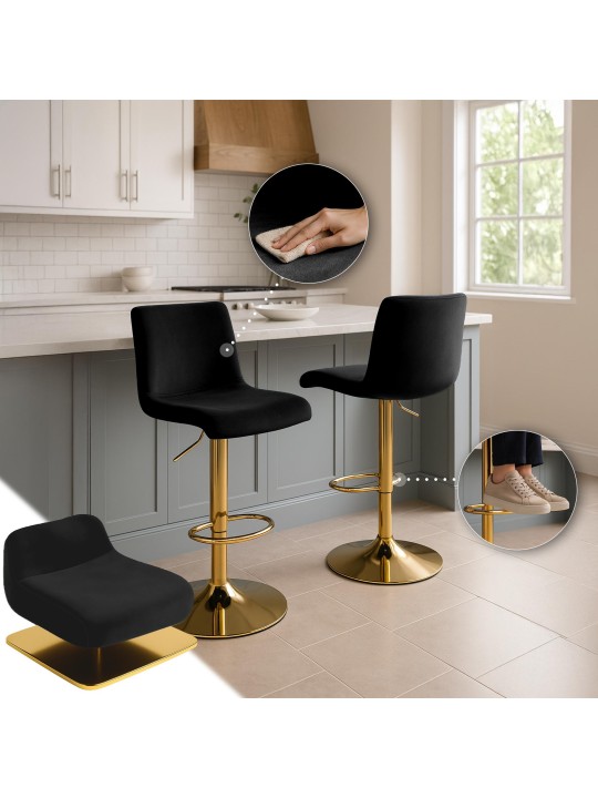 Tabouret de bar Hoover velours G, noir