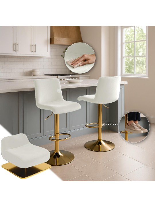 Tabouret de bar Hoover velours G, crème