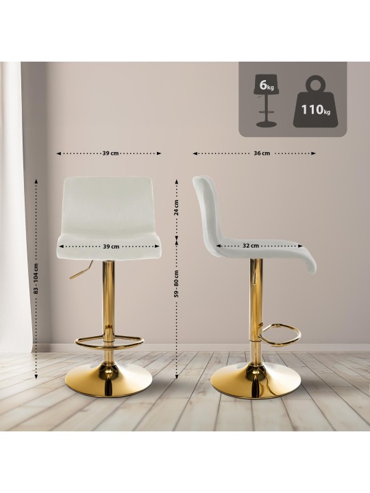 Tabouret de bar Hoover velours G, crème