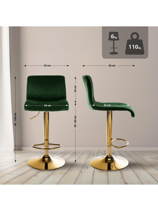 Tabouret de bar Hoover velours G, vert