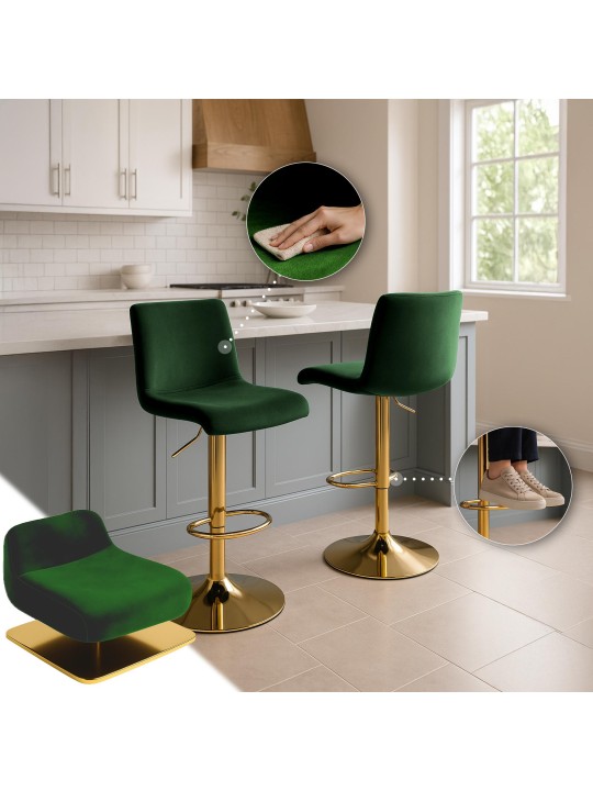 Tabouret de bar Hoover velours G, vert