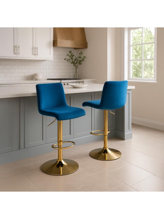 Tabouret de bar Hoover velours G, bleu