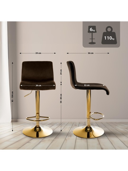 Tabouret de bar Hoover velours G, brun