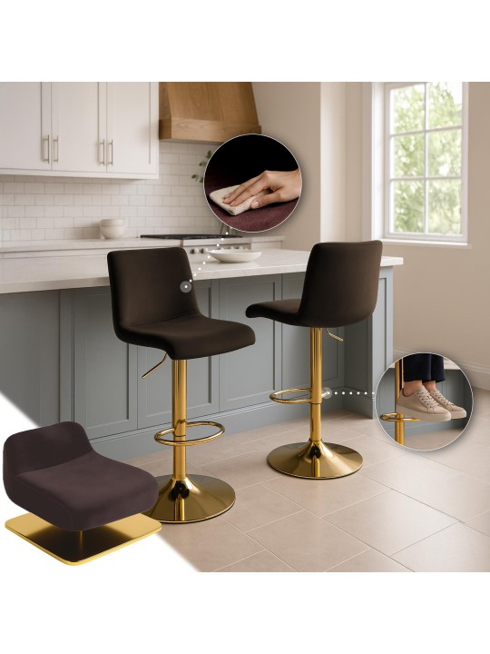 Tabouret de bar Hoover velours G, brun