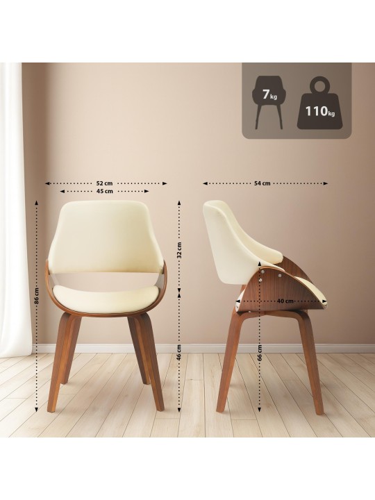 Lot de 2 chaises de salle à manger Vangale, noyer/crème