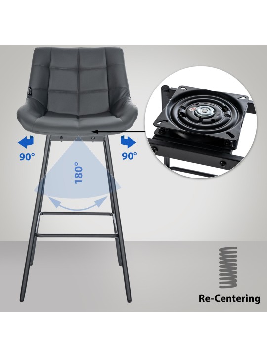 Ensemble de 4 tabourets de bar pivotants Weston simili cuir, gris