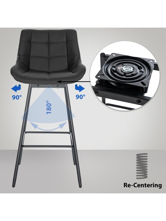 Ensemble de 4 tabourets de bar pivotants Weston simili cuir, noir