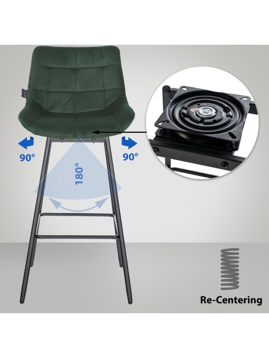 Ensemble de 4 tabourets de bar pivotants en velours Weston, vert foncé