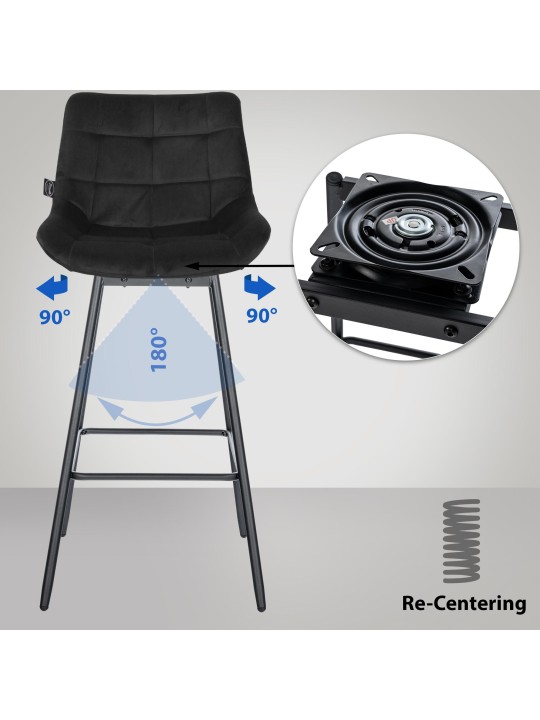 Ensemble de 4 tabourets de bar pivotants en velours Weston, noir