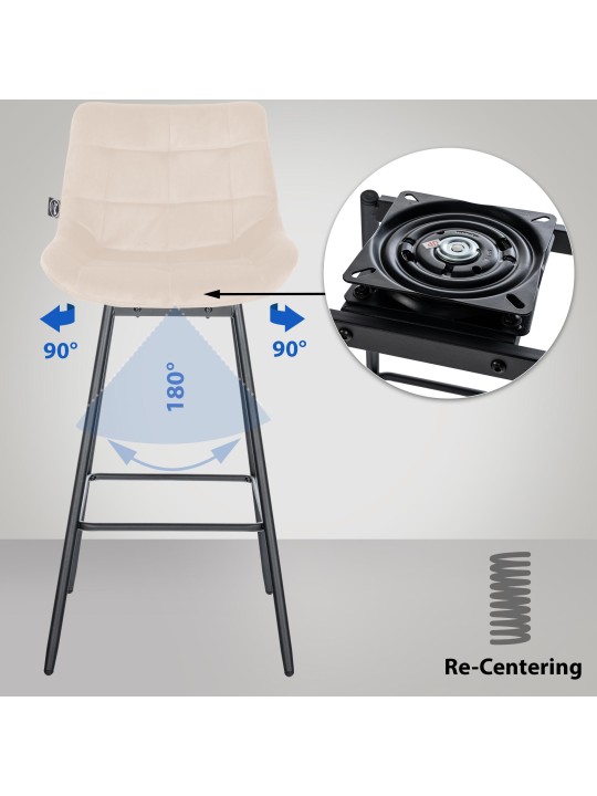 Ensemble de 4 tabourets de bar pivotants en velours Weston, crème Ensemble de 4 tabourets de bar pivotants en velours Weston, crème