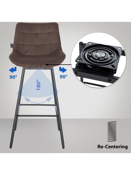 Ensemble de 4 tabourets de bar pivotants en velours Weston, brun