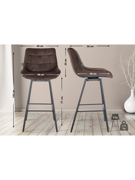 Ensemble de 4 tabourets de bar pivotants en velours Weston, brun