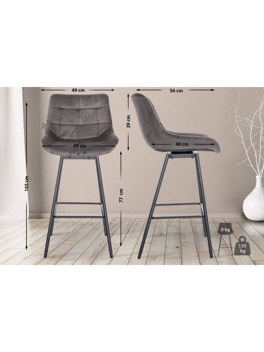 Ensemble de 4 tabourets de bar pivotants en velours Weston, gris