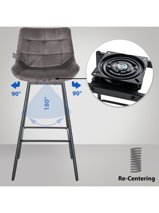 Ensemble de 4 tabourets de bar pivotants en velours Weston, gris