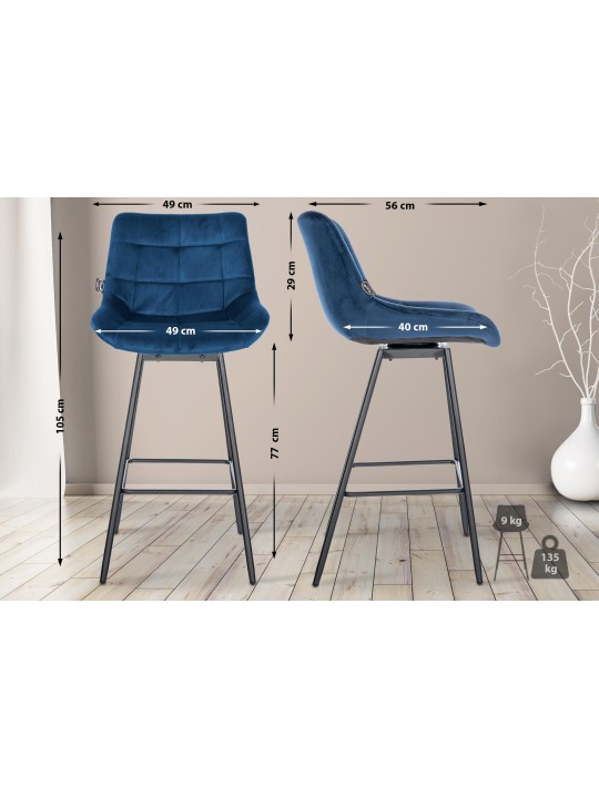 Ensemble de 4 tabourets de bar pivotants en velours Weston, bleu