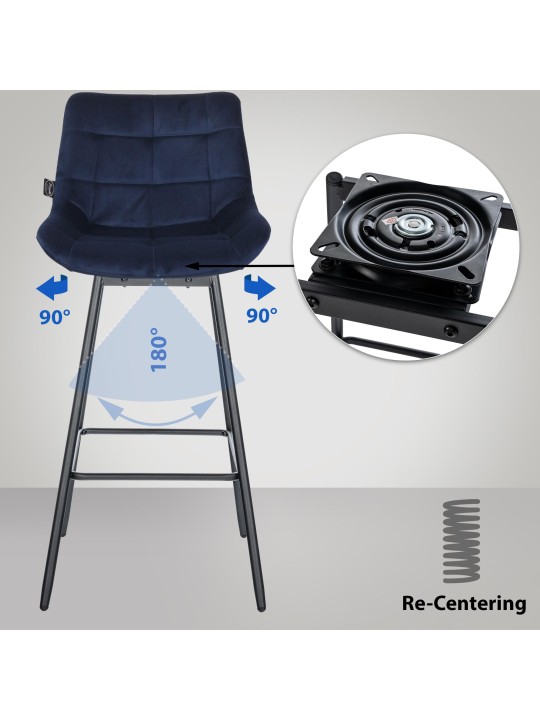 Ensemble de 4 tabourets de bar pivotants en velours Weston, bleu