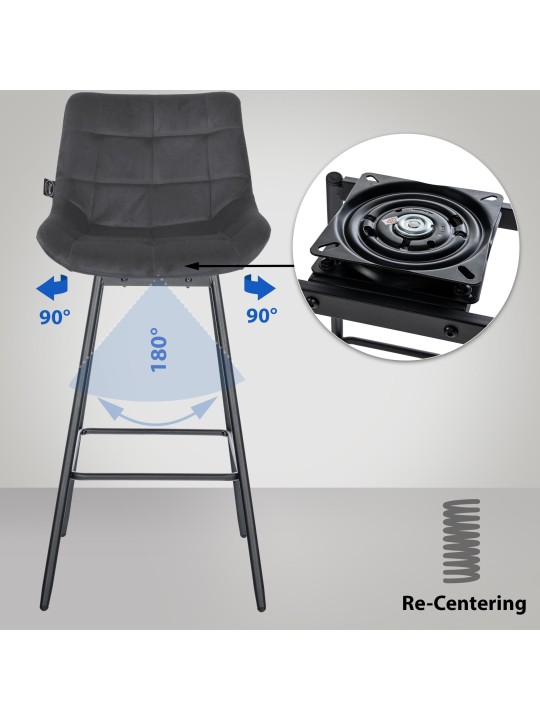 Ensemble de 4 tabourets de bar pivotants en velours Weston, gris foncé