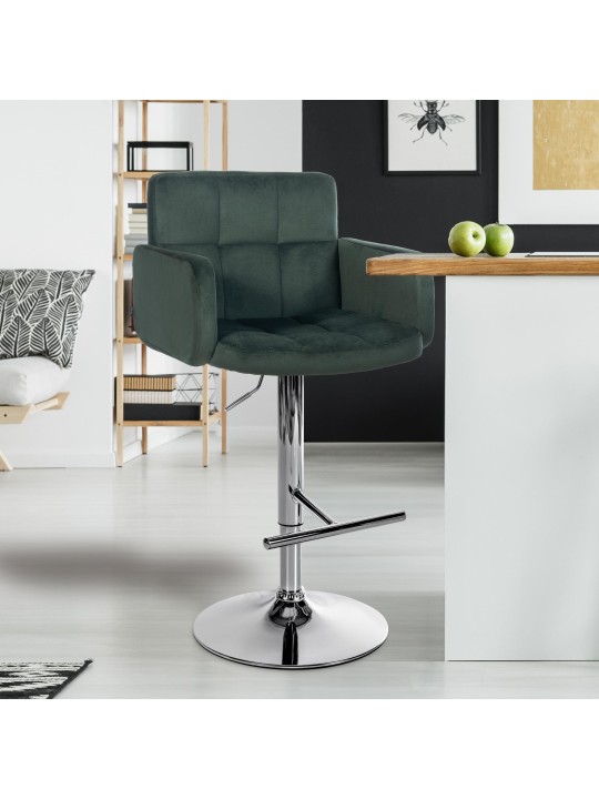 Lot de 2 tabourets de bar Los Angeles velours chrome, vert foncé Lot de 2 tabourets de bar Los Angeles velours chrome, vert foncé