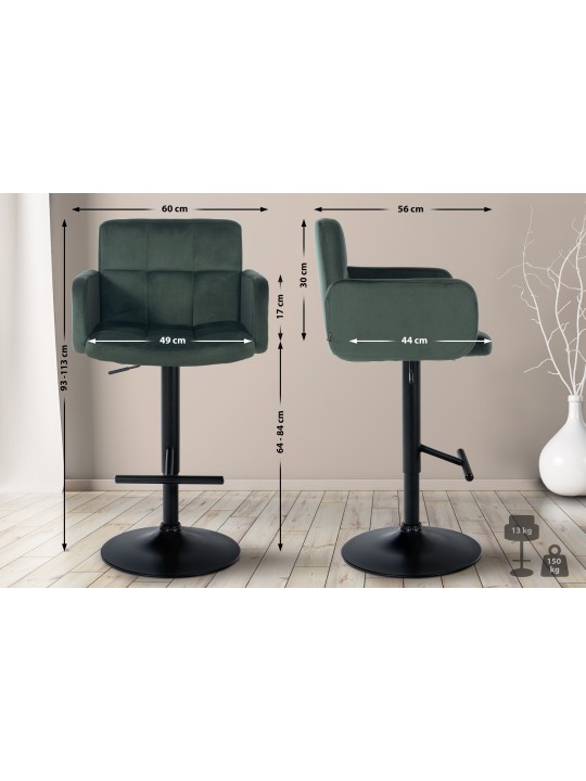 Lot de 2 tabourets de bar Los Angeles velours, vert foncé Lot de 2 tabourets de bar Los Angeles velours, vert foncé