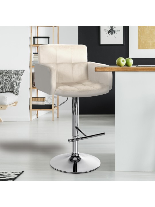 Lot de 2 tabourets de bar Los Angeles velours chrome, crème