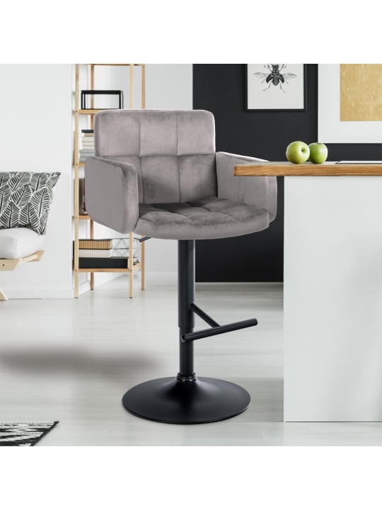 Lot de 2 tabourets de bar Los Angeles velours, gris