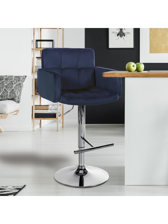 Lot de 2 tabourets de bar Los Angeles velours chrome, bleu