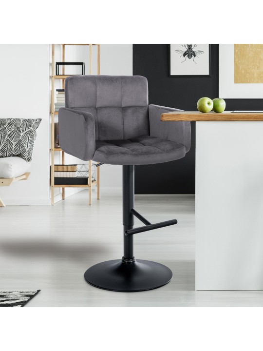 Lot de 2 tabourets de bar Los Angeles velours, gris foncé Lot de 2 tabourets de bar Los Angeles velours, gris foncé