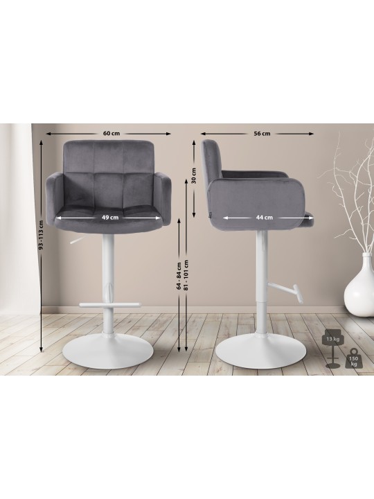 Lot de 2 tabourets de bar Los Angeles velours, gris foncé Lot de 2 tabourets de bar Los Angeles velours, gris foncé