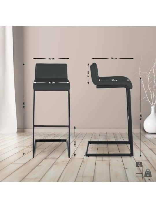 Lot de 2 tabourets de bar Newport B simili cuir, gris foncé