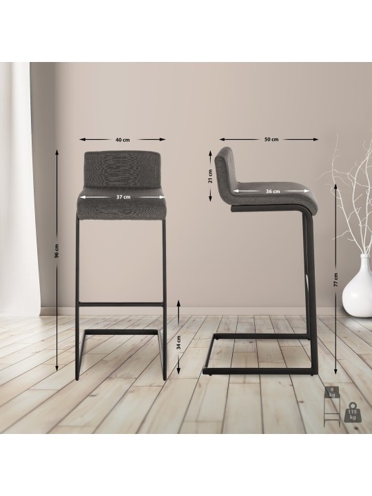 Lot de 2 tabourets de bar Newport B tissu, gris foncé