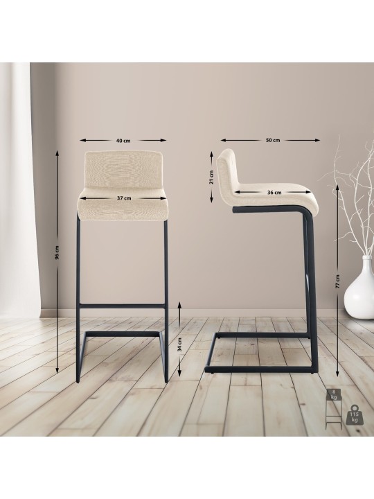 Lot de 2 tabourets de bar Newport B tissu, crème