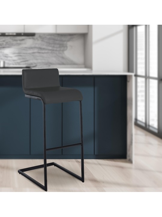 Lot de 2 tabourets de bar Newport B simili cuir, gris foncé