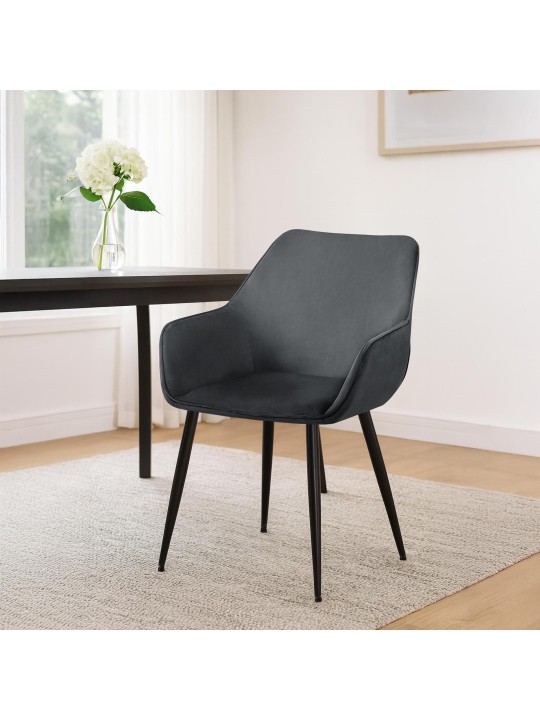 Lot de 2 chaises de salle à manger Vessa velours, gris foncé