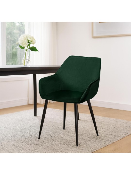 Lot de 2 chaises de salle à manger Vessa velours, vert