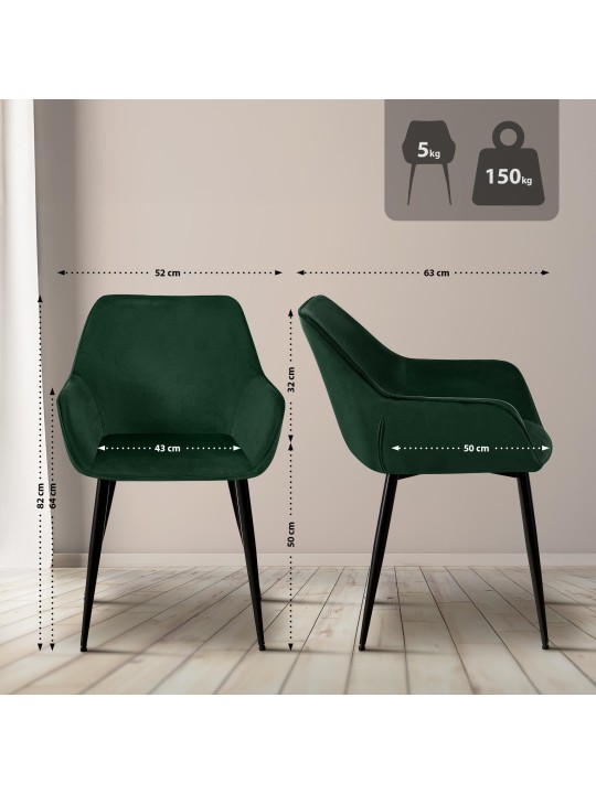 Lot de 2 chaises de salle à manger Vessa velours, vert