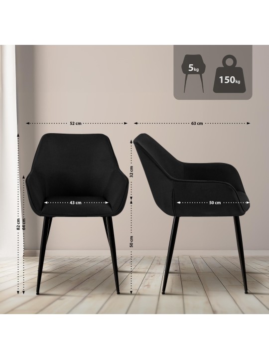 Lot de 2 chaises de salle à manger tissu Vessa, noir