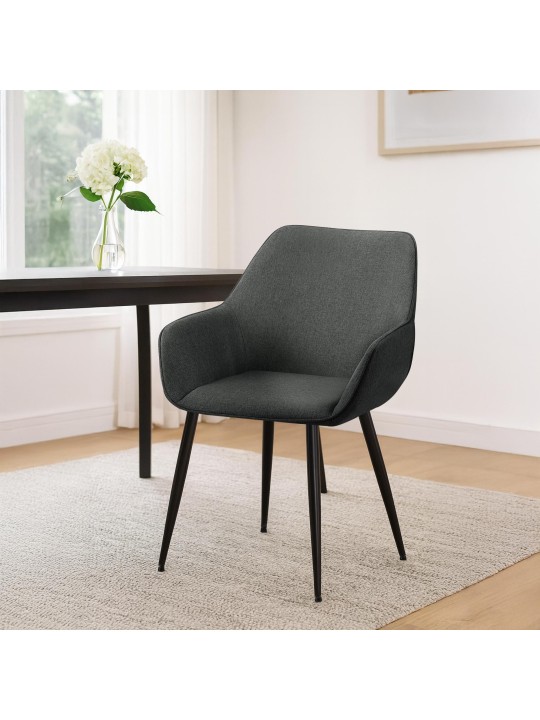 Lot de 2 chaises de salle à manger tissu Vessa, gris foncé