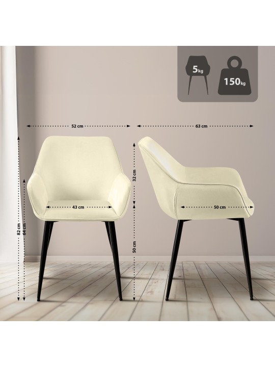 Chaise de salle à manger Luena velours, crème