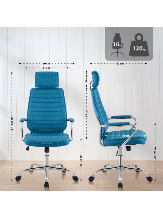 Chaise de bureau Rako tissu, bleu