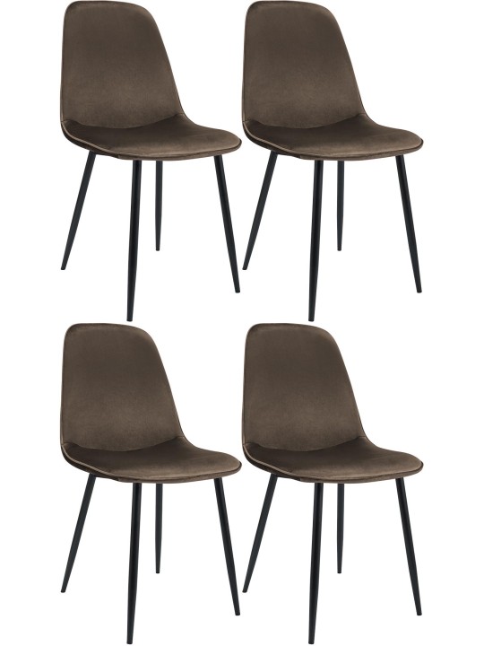 Lot de 4 chaises de salle à manger Maryam velours, brun