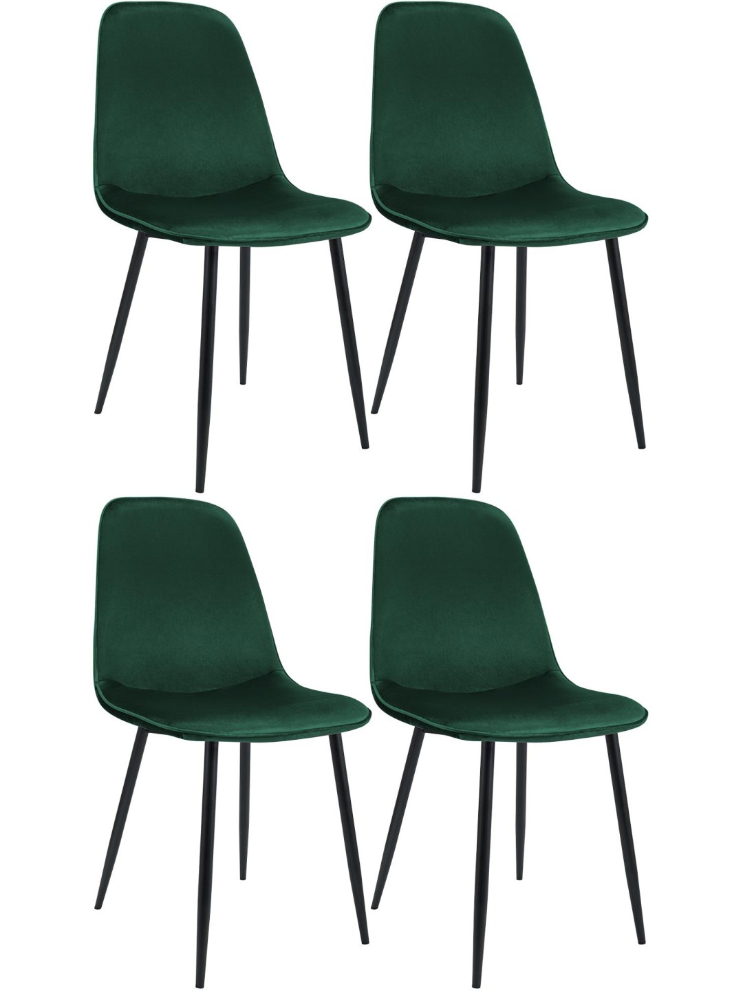 Lot de 4 chaises de salle à manger Maryam velours, vert